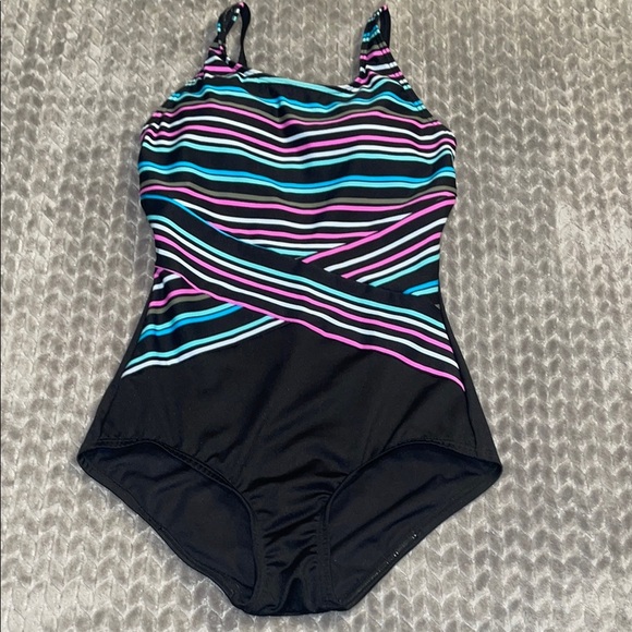 Gabar One Piece Swimsuit. Size 10D.  Striped Top W Solid Bottom. - Picture 1 of 9